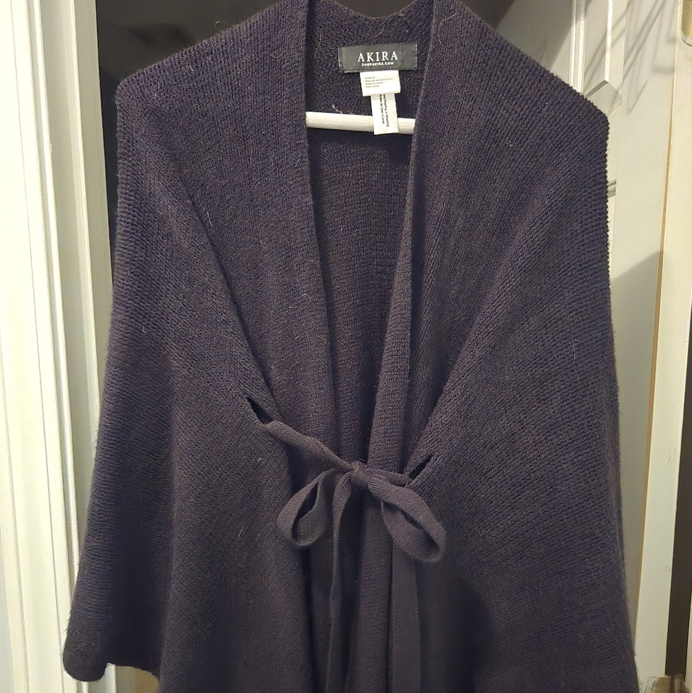 Cozy Knit Assymetric Cape with Tie Waist